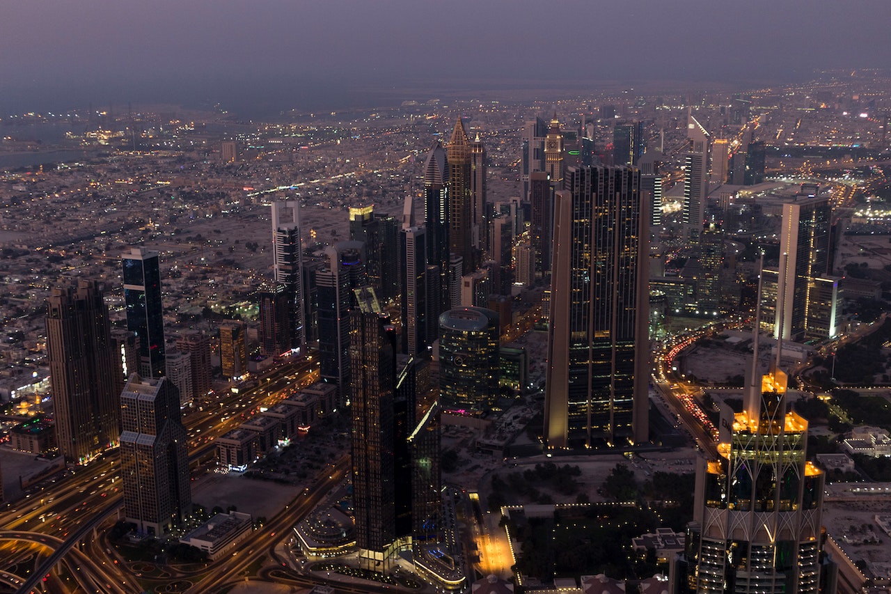 Dubai UAE night view FinTech